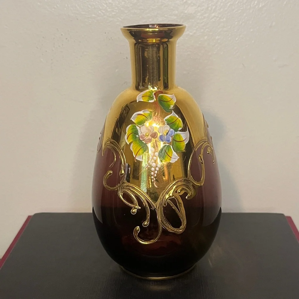 Bohemian Czech‎ Art Glass Moser Style Amethyst Floral Decanter (No Stopper)